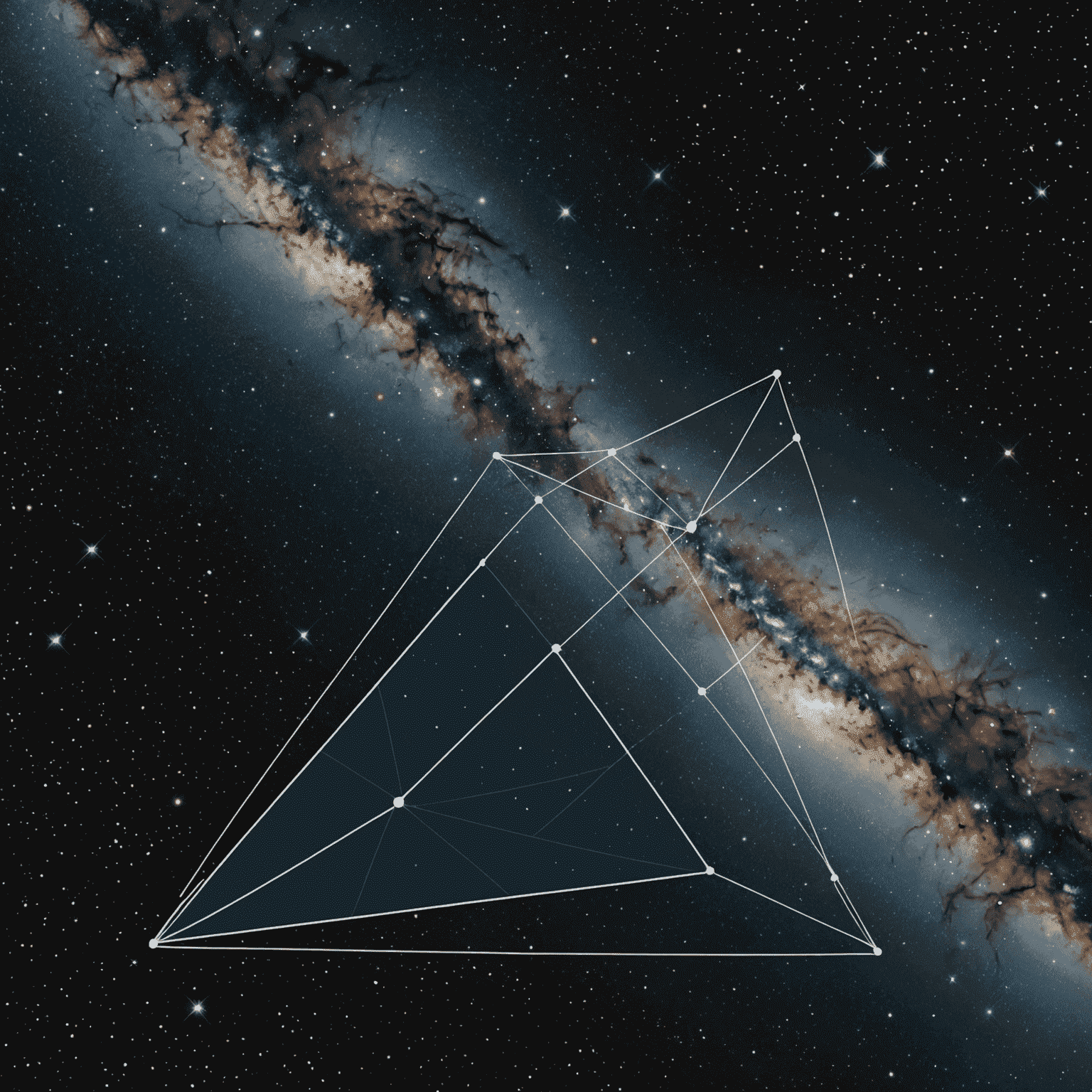 An artistic representation of the concept of a parsec, showing a triangulation method used to measure stellar distances against a backdrop of stars and galaxies