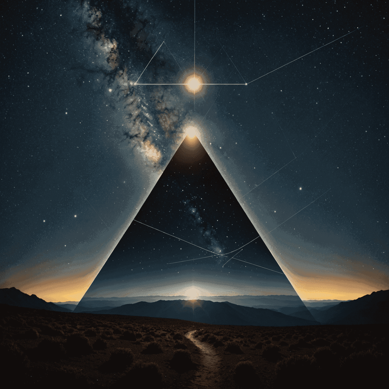 A visual representation of the parsec concept, showing a triangle formed by the Earth, Sun, and a distant star against the backdrop of a starry night sky. The image illustrates the principle of parallax used in defining the parsec.