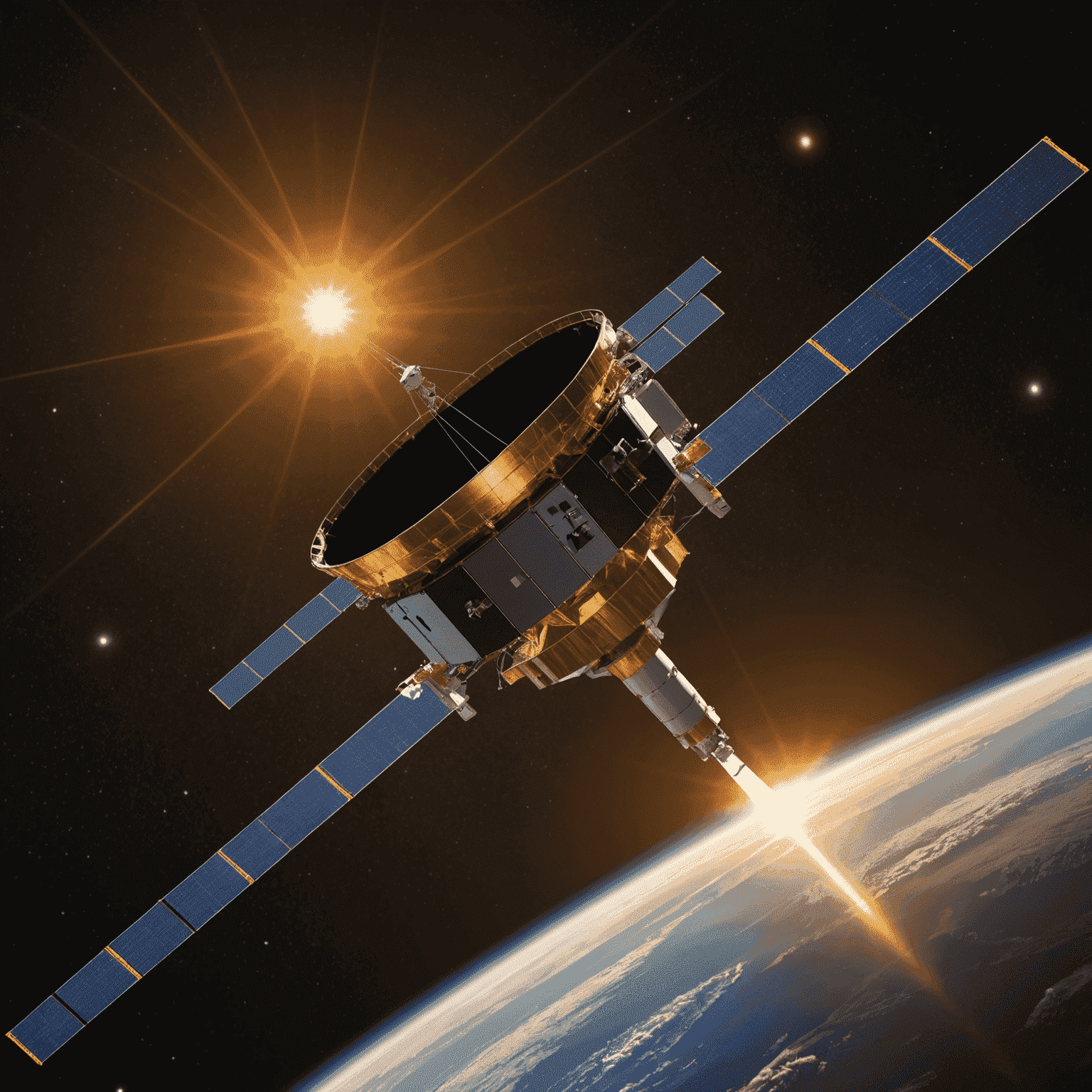 Artist's rendition of the Laser Interferometer Space Antenna (LISA) in orbit around the Sun, with Earth visible in the background